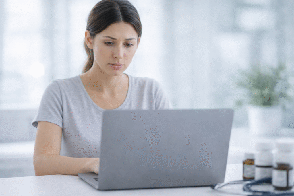 arbeiten am laptop im medizinischen umfeld